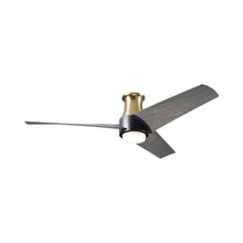 Load image into Gallery viewer, Ambit DC LED Flush Mount Ceiling Fan in Satin Brass/Matte Black (Graywash Blade).
