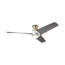 Load image into Gallery viewer, Ambit DC LED Flush Mount Ceiling Fan in Satin Brass/Matte White (Graywash Blade).
