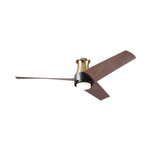 Load image into Gallery viewer, Ambit DC LED Flush Mount Ceiling Fan in Satin Brass/Matte Black (Mahogany Blade).
