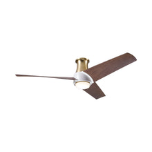 Load image into Gallery viewer, Ambit DC LED Flush Mount Ceiling Fan in Satin Brass/Matte White (Mahogany Blade).
