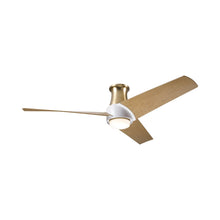 Load image into Gallery viewer, Ambit DC LED Flush Mount Ceiling Fan in Satin Brass/Matte White (Maple Blade).
