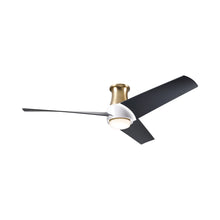 Load image into Gallery viewer, Ambit DC LED Flush Mount Ceiling Fan in Satin Brass/Matte White (Matte Black Blade).
