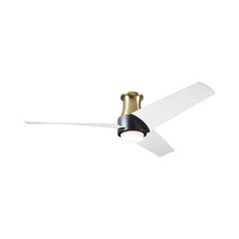 Load image into Gallery viewer, Ambit DC LED Flush Mount Ceiling Fan in Satin Brass/Matte Black (Matte White Blade).
