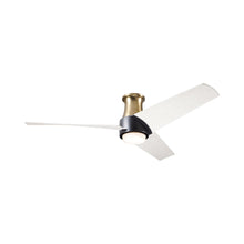 Load image into Gallery viewer, Ambit DC LED Flush Mount Ceiling Fan in Satin Brass/Matte Black (Whitewash Blade).

