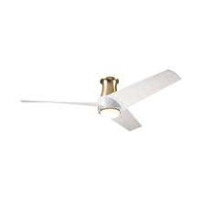 Load image into Gallery viewer, Ambit DC LED Flush Mount Ceiling Fan in Satin Brass/Matte White (Whitewash Blade).
