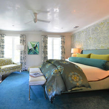 Load image into Gallery viewer, Cirrus DC Flush Mount Ceiling Fan in bedroom.
