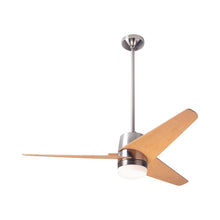 Load image into Gallery viewer, Velo DC LED Ceiling Fan in Bright Nickel/Maple.
