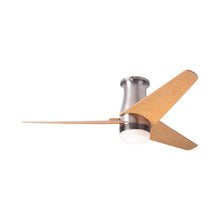Load image into Gallery viewer, Velo DC LED Flush Mount Ceiling Fan in Bright Nickel/Maple.
