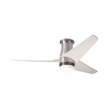 Load image into Gallery viewer, Velo DC LED Flush Mount Ceiling Fan in Bright Nickel/Whitewash.
