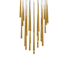 Load image into Gallery viewer, Cascade LED Multi Light Pendant Light in Aged Brass/Etched Glass (25-Light).
