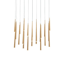 Load image into Gallery viewer, Cascade Linear LED Chandelier in Aged Brass/Etched Glass (23-Light).
