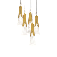 Load image into Gallery viewer, Kilt Round LED Pendant Light in Aged Brass (5-Light).

