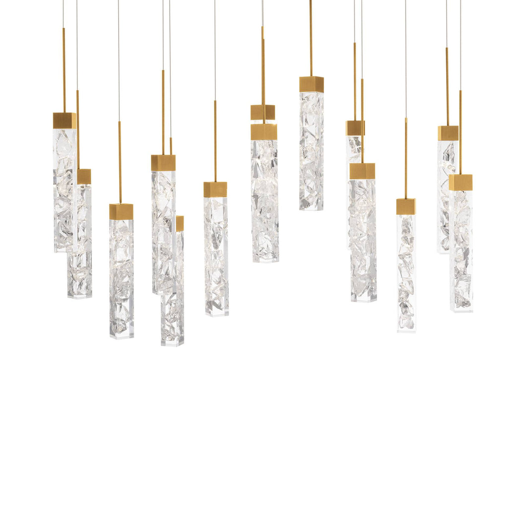 Minx LED Linear Multi Pendant Light in Aged Brass (14-Light).
