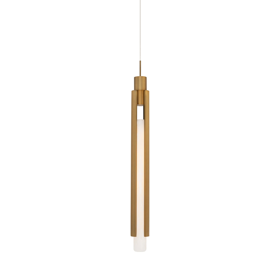 Saber LED Mini Pendant Light in Aged Brass.
