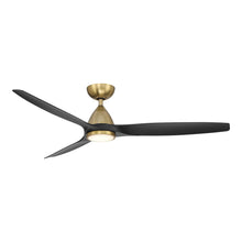 Load image into Gallery viewer, Skylark Outdoor LED Ceiling Fan in Soft Brass/Matte Black (62-Inch).
