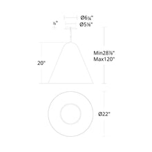 Load image into Gallery viewer, Taper LED Pendant Light - line drawing.
