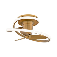 Load image into Gallery viewer, Veloce Outdoor LED Flush Mount Ceiling Fan in Aged Brass.
