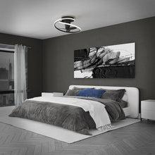 Load image into Gallery viewer, Veloce Outdoor LED Flush Mount Ceiling Fan in bedroom.
