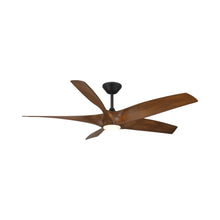 Load image into Gallery viewer, Zephyr Outdoor LED Downrod Ceiling Fan in Matte Black/Distressed Koa.
