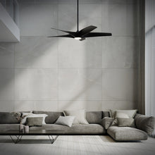 Load image into Gallery viewer, Zephyr Outdoor LED Downrod Ceiling Fan in living room.
