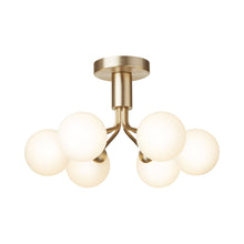 Load image into Gallery viewer, Apiales Semi Flush Mount Ceiling Light in Brushed Brass/Opal White (6-Light).
