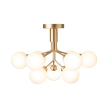 Load image into Gallery viewer, Apiales Semi Flush Mount Ceiling Light in Brushed Brass/Opal White (9-Light).
