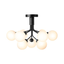 Load image into Gallery viewer, Apiales Semi Flush Mount Ceiling Light in Satin Black/Opal White (9-Light).

