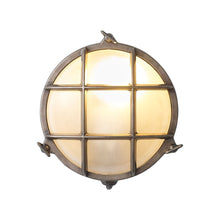 Load image into Gallery viewer, Brass Bulkhead Wall Light in Weathered Brass (Small).
