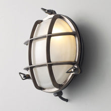 Load image into Gallery viewer, Brass Bulkhead Wall Light in Detail.
