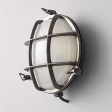 Load image into Gallery viewer, Brass Bulkhead Wall Light in Detail.

