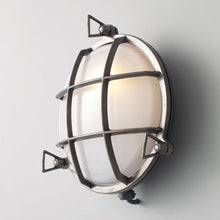 Load image into Gallery viewer, Brass Bulkhead Wall Light in Detail.
