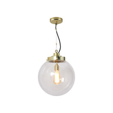Load image into Gallery viewer, Globe Pendant Light in Seedy Clear/Brass (Medium).
