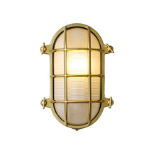 Load image into Gallery viewer, Oval Brass Bulkhead Indoor/Outdoor Wall Light in Polished Brass (Small).
