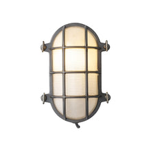 Load image into Gallery viewer, Oval Brass Bulkhead Indoor/Outdoor Wall Light in Weathered Brass (Small).

