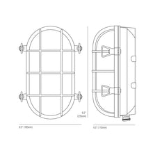 Load image into Gallery viewer, Oval Brass Bulkhead Indoor/Outdoor Wall Light - line drawing.
