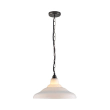 Load image into Gallery viewer, School Pendant Light in Opal/Weathered Brass (15.5-Inch).
