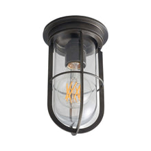 Load image into Gallery viewer, Ship&#39;s Companionway Flush Mount Ceiling Light in Weathered Brass/Clear Glass.
