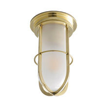 Load image into Gallery viewer, Ship&#39;s Companionway Flush Mount Ceiling Light in Polished Brass/Frosted Glass.
