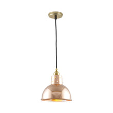 Load image into Gallery viewer, Spun Reflector Pendant Light with Cord Grip Lampholder in Polished Copper.
