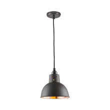 Load image into Gallery viewer, Spun Reflector Pendant Light with Cord Grip Lampholder in Weathered/Polished Copper.
