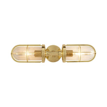 Load image into Gallery viewer, Weatherproof Ship&#39;s Well Glass Wall Light in Polished Brass/Clear Glass (2-Light).

