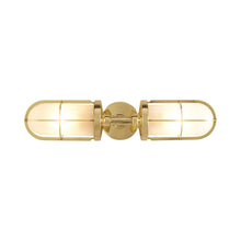 Load image into Gallery viewer, Weatherproof Ship&#39;s Well Glass Wall Light in Polished Brass/Frosted Glass (2-Light).
