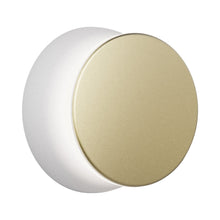 Load image into Gallery viewer, Totem Puck LED Wall Light in Grey/Brass.
