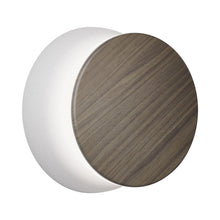 Load image into Gallery viewer, Totem Puck LED Wall Light in Grey/Walnut.
