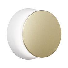 Load image into Gallery viewer, Totem Puck LED Wall Light in White/Brass.
