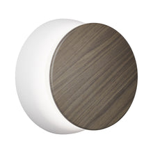 Load image into Gallery viewer, Totem Puck LED Wall Light in White/Walnut.
