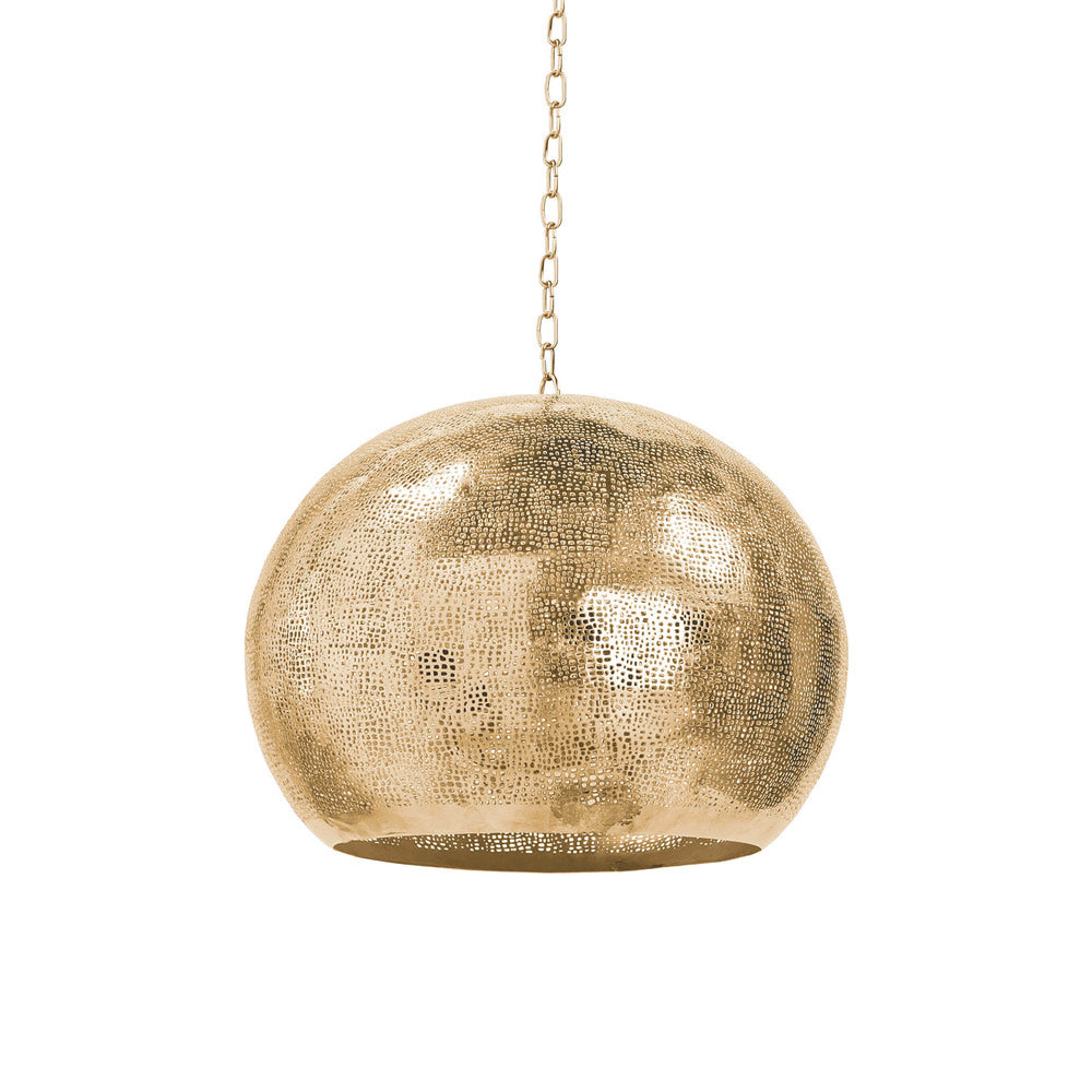Pierced Pendant Light in Natural Brass.