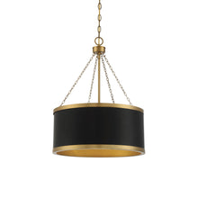 Load image into Gallery viewer, Delphi Drum Pendant Light in Black/Warm Brass.
