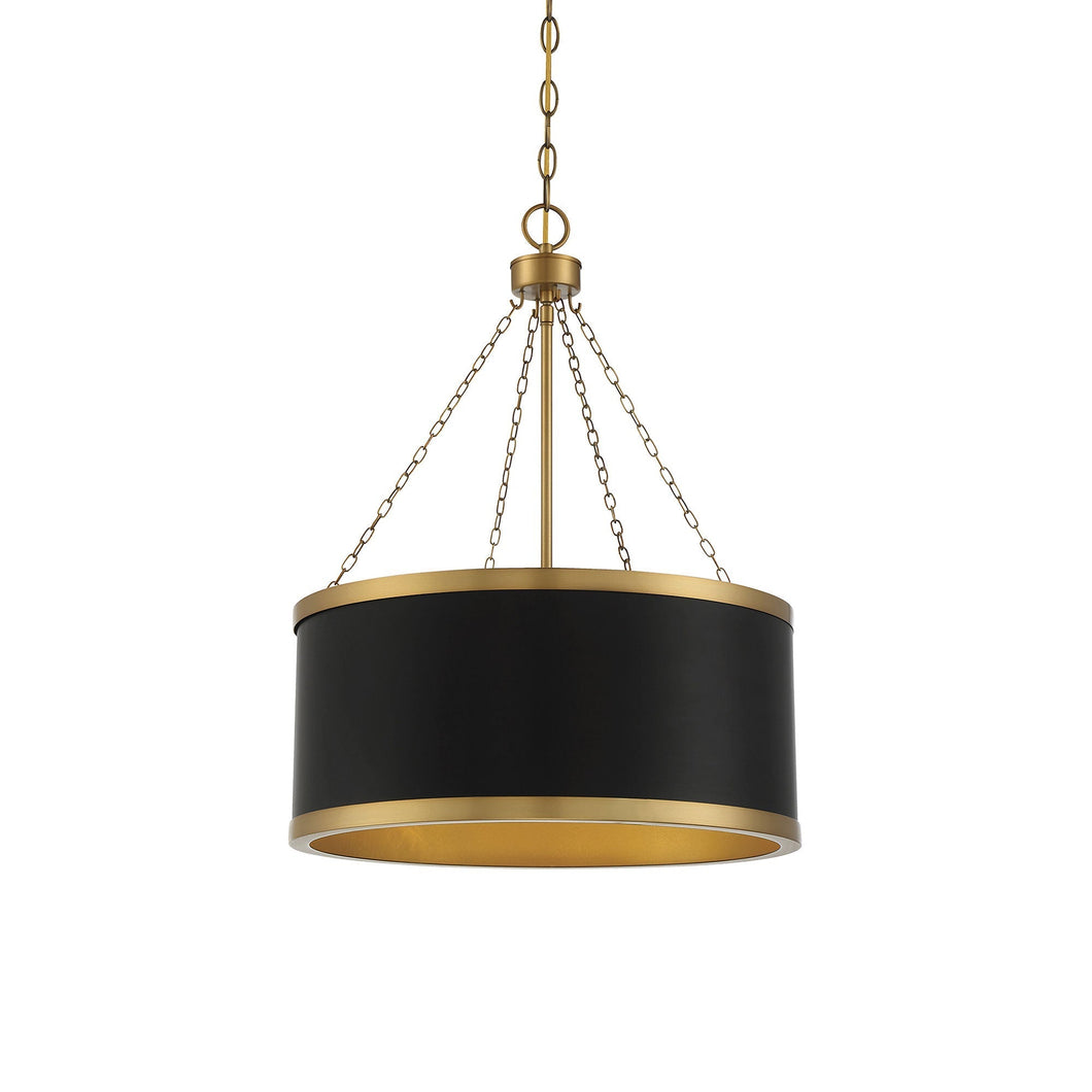 Delphi Drum Pendant Light in Black/Warm Brass.