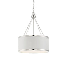 Load image into Gallery viewer, Delphi Drum Pendant Light in White/Polished Nickel.
